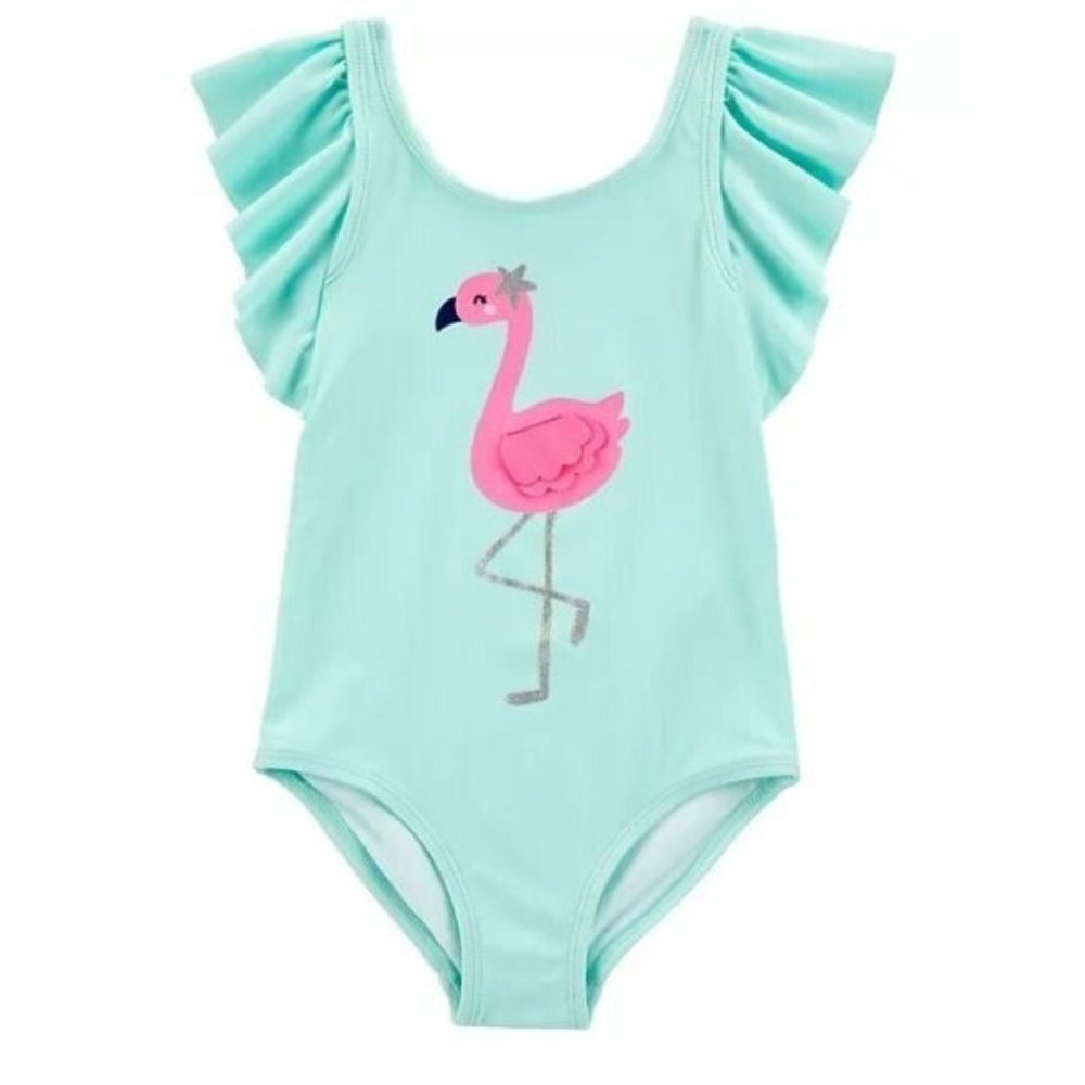 Carter's Teal & Neon Pink Flamingo One-Piece Swimsuit Toddler Girl Size 2T NEW